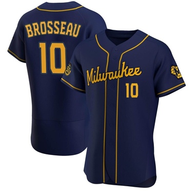 Navy Mike Brosseau Men's Milwaukee Brewers Alternate Jersey - Authentic Big Tall