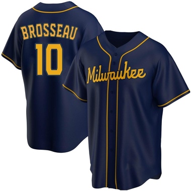 Navy Mike Brosseau Men's Milwaukee Brewers Alternate Jersey - Replica Big Tall